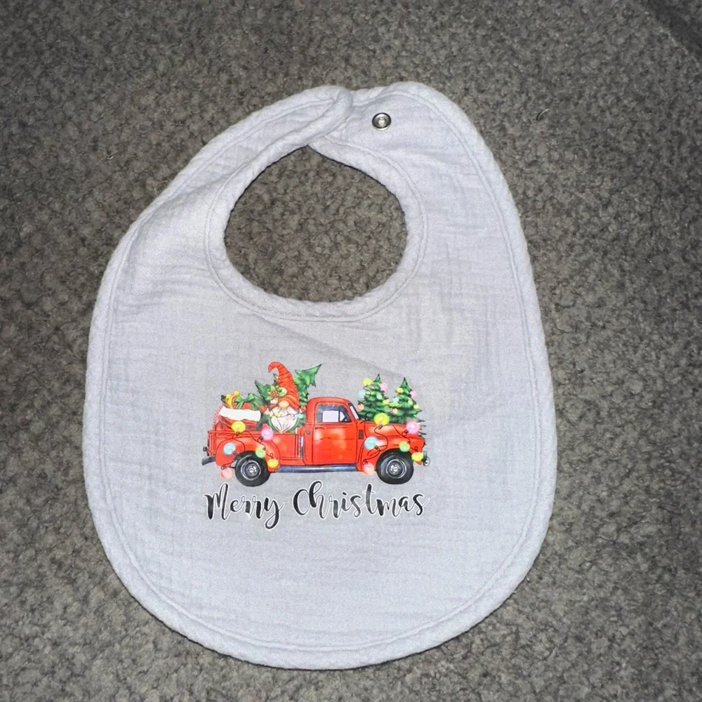 NEW Handcrafted Christmas Baby Bib with Red Truck Design